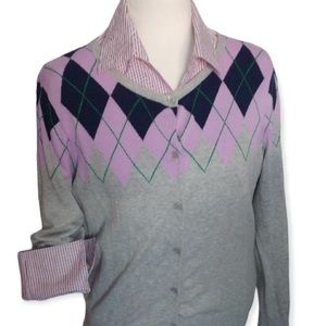 Cotton cardigan sweater argyle print  New in package